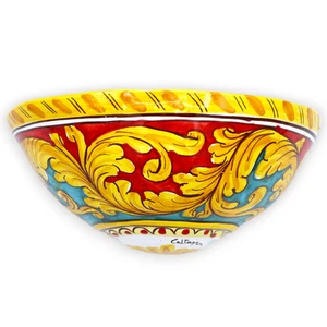 Gerla in ceramica Caltagirone, decoro Barocco su fondo rosso e verde - 25 L x 11 - Imagen 1 de 1
