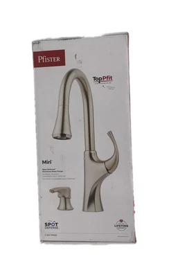Grifo de cocina pulverizador extraíble Pfister Miri con dispensador de jabón, acero inoxidable Foto 1 de 3
