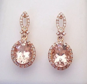7.25 Ct Oval Morganiote & Moissanite Stud Earrings 14K Rose Gold Over - Picture 1 of 7