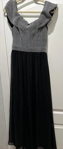 Addison Evening Brand Shiny Silver And Black Long Dress Size 6 - Picture 1 of 8