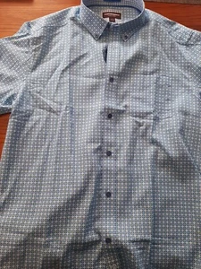 Johnston & Murphy Textured Cotton SS Shirt Blue/Green Diamond Size L - Picture 1 of 9