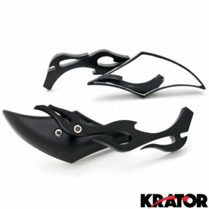 Black Flame Blade Side Mirrors for Motorcycle Cruiser Chopper Custom Street Bike - Picture 1 of 3