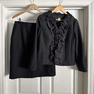 J.Crew Women Charcoal Dark Gray Wool 2PC Suit Jacket Pencil Skirt Set Sz10 - Picture 1 of 8