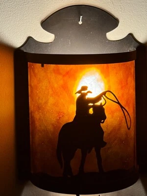 Matched Pair (2) Cowboy & Indian Indoor Wall Mica Wall Sconces Pre-Owned - Image 1 of 4