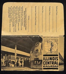 Illinois Central Railroad Ticket Envelope Train Platform Map c1950's Bloomquist* - Picture 1 of 2
