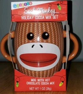 New! Galerie Sock Monkey Mug Holiday Double Handle Cocoa Not Included Gold - Picture 1 of 2