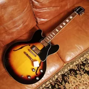 Burny SRSA-65 BS ES-335 type W/Hard case Electric Guitar Used From Japan - Picture 1 of 9