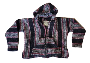 Baja Joe Kids Rug Zip Up Hoodie Blanket Hippie Pink Striped Mexico Poncho SZ M - Picture 1 of 10