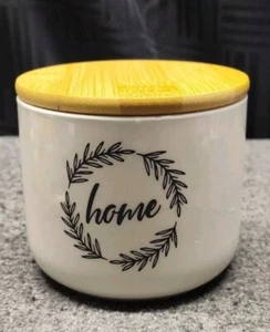 "Home" 3.5" White Storage Jar Sealed Wood Lid - Picture 1 of 12