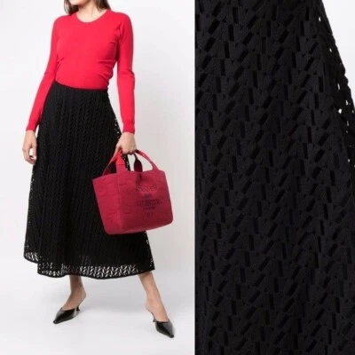 Valentino 2023 V-Logo Optical Monogram Lace Midi Skirt - Image 1 of 4