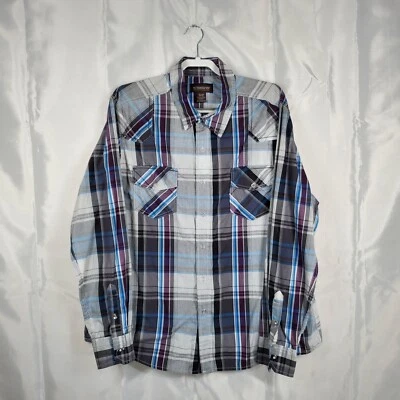 Camisa a Cuadros Manga Larga No Boundaries con Broches de Presión Azul Gris Púrpura Hombres Talla 2XL Foto 1 de 4