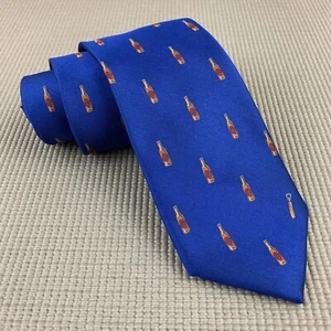 SOUTHERN PROPER Men's Beer Bottle Motif Jacquard Blue 100% Silk Tie - Picture 1 of 6