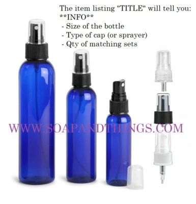 4 oz Blue Bullet Plastic Bottle w/lids-12 sets choice of SPRAYER caps FREE SHIPP - Image 1 of 2