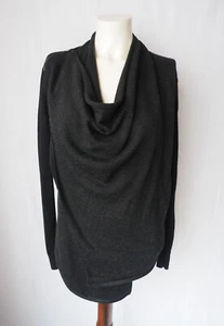 AllSaints Drina Draped Cardigan Cotton Knit Asymmetrical Zip Charcoal Black US 2 - Picture 1 of 10