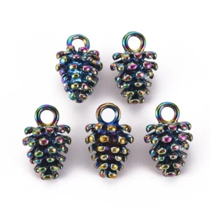 5 Unusual Rainbow Coloured Winter Christmas Pine Cone Shaped Charms 18.5 x 12mm - Picture 1 of 2