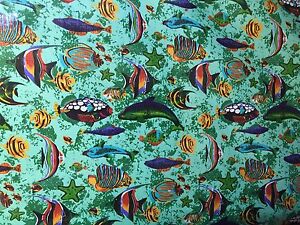Green Fish Tank Aquarium Printed Poly Cotton Fabric - BTY - 59" 