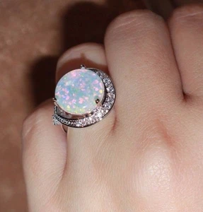white fire opal Cz ring gemstone silver jewelry engagement cocktail Sz 6.25 8.5 - Picture 1 of 10