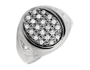 Men's Solid 10K White Gold Oval Shape Top Genuine Diamond Pinky Ring 0.25ct. - Picture 1 of 4