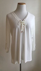 Neu mit Etikett Chaus Damenoberteil Rollärmel Bauernstil vorne zum Binden elfenbeinfarben Oberteil Gr. M - Bild 1 von 9