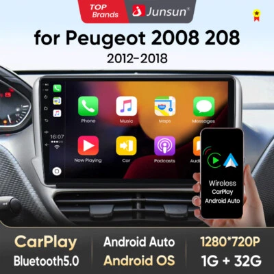 For Peugeot 2008 208 Apple CarPlay Android13 Car Stereo Radio Screen GPS WiFi BT - Image 1 of 4