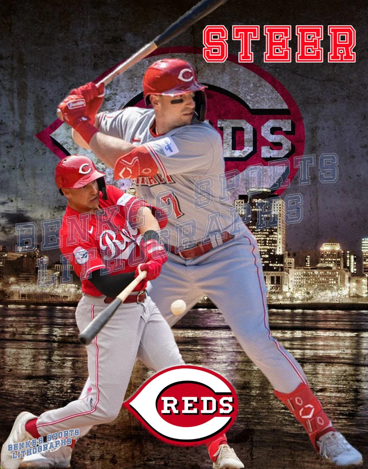 Cincinnati Reds Lithograph print of  Spencer Steer 2023 11 x 14 - Image 1 of 1