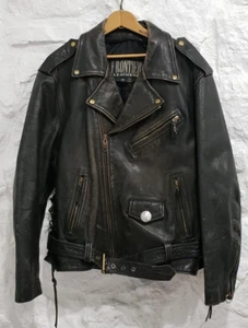 Vintage Frontier Leathers Black Motorcycle Biker Jacket Lined Men's Size 48 - Picture 1 of 10