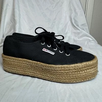Superga Black Platform Espadrilles Lace Up Cotton Upper Sneakers Size 6 - Image 1 of 4