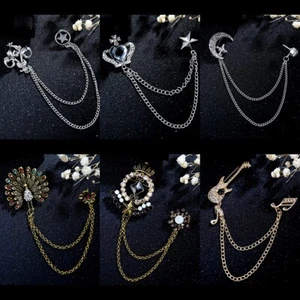 Tassel Rhinestone Men's Suit Brooch Fashionable Brooch Wedding Party Accessory - Picture 1 of 13