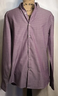 Camisa informal Kenneth Cole para hombre manga larga abotonada púrpura cuadros a cuadros mediana Foto 1 de 4