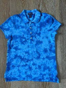 Ralph Lauren Girls Pique Polo Shirt In Blue Tie Dye Size L(12-14) EUC - Picture 1 of 5