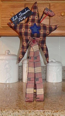 Primitive Patriotic Flags/Star on Vintage Textile Spool - Image 1 of 2