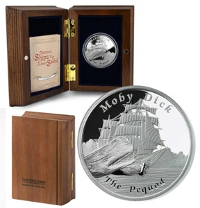 TUVALU $1 2013 argento 1 oncia. Proof Ships That Never Sailed - 'The Pequod' Moby Dick - Foto 1 di 6