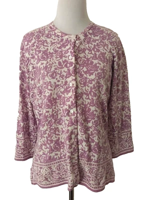 MERCER & MADISON CARDIGAN SWEATER PURPLE FLORAL 3/4 SLEEVE BUTTON UP WOMEN'S MED - Image 1 of 4