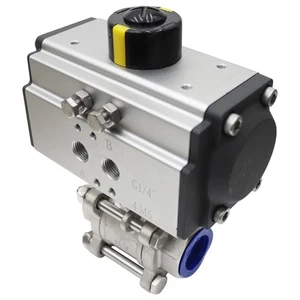 NPT 1'' Pneumatic Actuated Ball Valve Double Acting 3-piece Full Port - Picture 1 of 15
