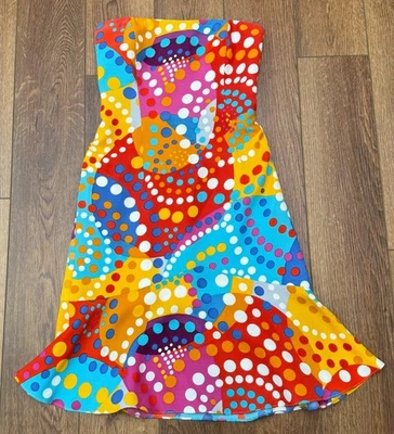 David Meister geometric multicolor strapless silk sundress, size 6 - Image 1 of 3