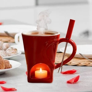 Mini Ceramic Fondue Mug with Fork Accessories for Holiday Dinner 3.3x4.3inch - Picture 1 of 7