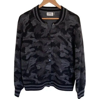 Jaqueta bombardeiro camuflada feminina 27 milhas lã cashmere tamanho P preta cinza - Imagem 1 de 4