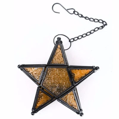 Morocco Metal Star Glass Lantern Wall Hanging Candle Holder for Decorative We... - Image 1 of 4
