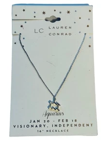 LC Lauren Conrad Necklace Women NWT Silver Tone Aquarius 16" Astrological Sign - Picture 1 of 6