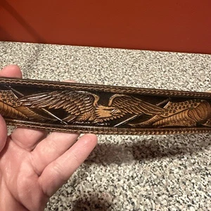 Justin Belt Flag Eagle Brown Top Grain Leather Tooled Western Stars - Picture 1 of 15