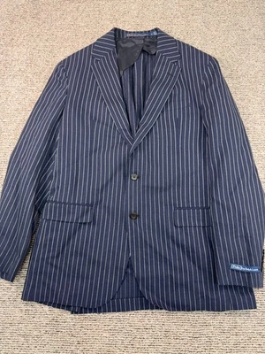 Blazer Polo Ralph Lauren 42L Mezcla Lana/Lino Azul Marino Rayas 2 Botones Foto 1 de 4
