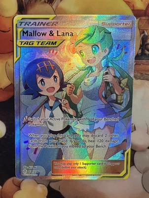 Pokemon Cosmic Eclipse Mallow & Lana Tag Team 231/236 Full Art Foil Card NM/M - Image 1 of 4