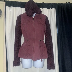 Others Follow Burgundy Hooded Full Zip Utility Jacket Bloggers Favorite Size M - Picture 1 of 2