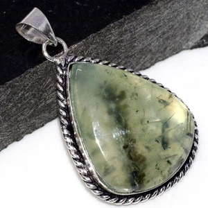 Moss Prehnite 925 Silver Plated Gemstone Pendant 2" Exquisite Gift AU d522 - Imagen 1 de 3