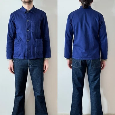 Ropa de trabajo francesa vintage años 80 azul algodón chaqueta de trabajo sanfor abrigo de tareas S Foto 1 de 4