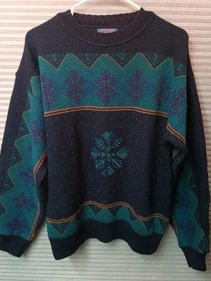 Vintage Pendleton Mens Medium Sweater Fair Isle Nordic Ski Blue Green Snowflakes - Image 1 of 4