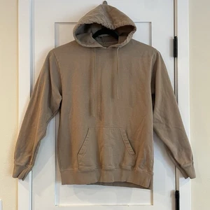 Mens Hoodie Sweatshirt L Beige Tan Khaki 100% Cotton Pullover Jumper Athletic - Picture 1 of 12