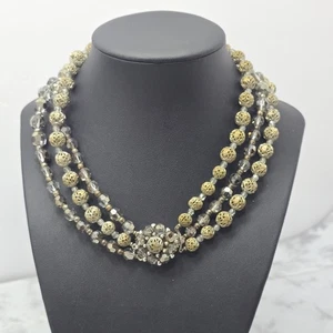 Collana Multifilo Vintage Marvella Tono Argento Filigrana Grigio AB Perline Vetro - Foto 1 di 4