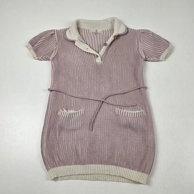 Vestido Suéter Fin & Vince Niñas 4/5 Rosa Blanco Tejido Polo Algodón Orgánico Bolsillos Foto 1 de 4