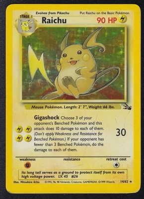 Pokémon Raichu Fossil Holo Card 14/62 WOTC Rare - Image 1 of 4